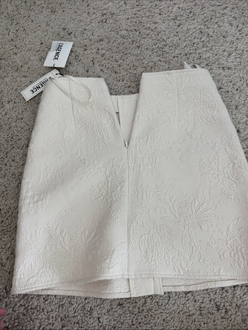 L'AGENCE Cream Embroidered Button-Front Mini Skirt with Turquoise Buttons - Picture 4 of 9
